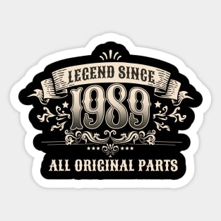 Retro Vintage Birthday Legend Since 1989 All Original Parts Sticker